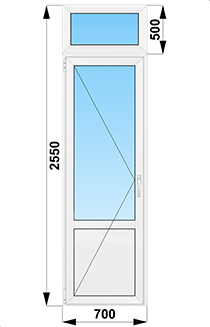 Дверь поворотная с фрамугой с глухим низом 700x2550
